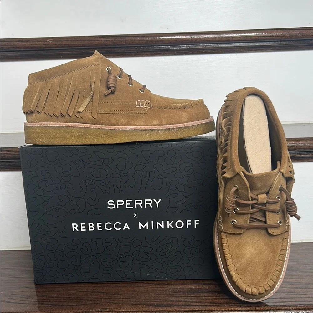 Rebecca Minkoff x Sperry Collab. Women’s Brown Fringe Chukka Suede Booties,9.5M